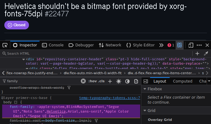 screenshot of a website with bitmap Helvetica!